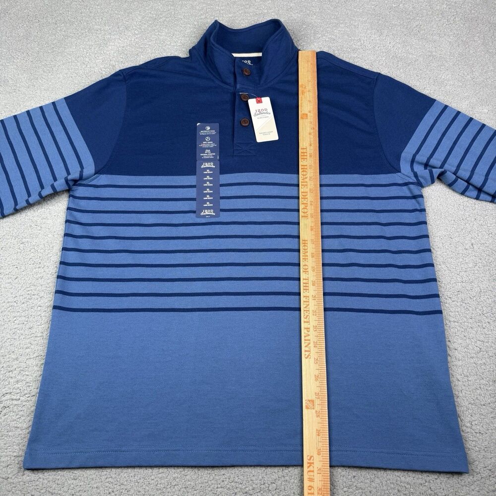 IZOD Saltwater Shirt Mens XL Blue Stripe Nauset Light Fleece Henley Pullover NWT - Picture 8 of 10